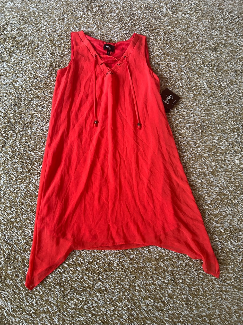 by & by Red Sleeveless Lace-Up Handkerchief Hem Dress